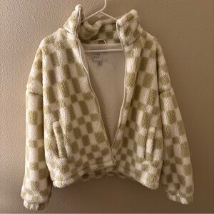 A New Day Checkered Green and Cream Teddy Jacket